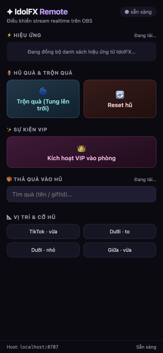 Bảng điều khiển IdolFX trên điện thoại